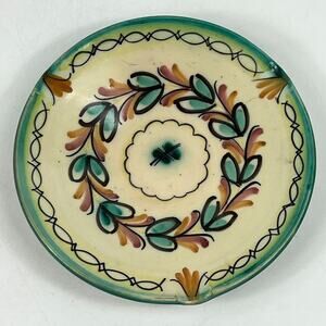 Vtg Studio Art Pottery Ashtray Clover Floral Hand Painted Irish Inspired 5.75"
